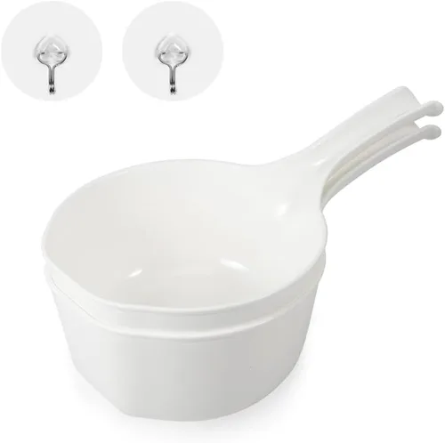 2 cucharas de agua para baño, cubo de ducha de plástico, taza de agua de baño, cucharón de baño con gancho adhesivo, 1.5 litros