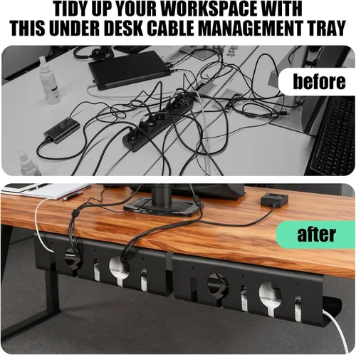Miniatura 7 de Bandeja de organización de cables debajo del escritorio, 16.5 pulgadas de largo x 4.7 pulgadas de ancho x 4.3 pulgadas de alto, paquete de 2