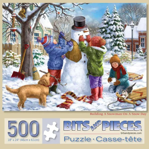 Bits y piezas – 500 Pieza rompecabezas para adultos – Construcción de un muñeco de nieve en un día Nieve – 500 pc Invierno Escena rompecabezas por