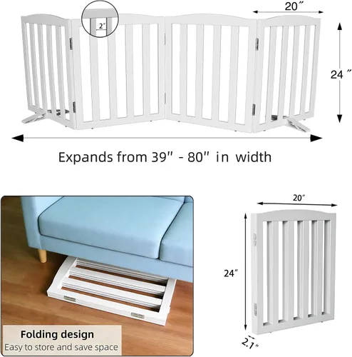 Miniatura 7 de Puerta para Perros Independiente para Interiores, Puerta para Perros Plegable, Puertas para Perros para Entradas, Escaleras o Pasillos, Puerta Blanco