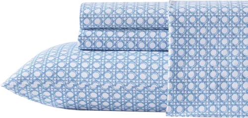 Tommy Bahama - Juego de sábanas tamaño King, ropa de cama de percal 100% algodón con una sensación crujiente y fresca, sábanas con sábana bajera