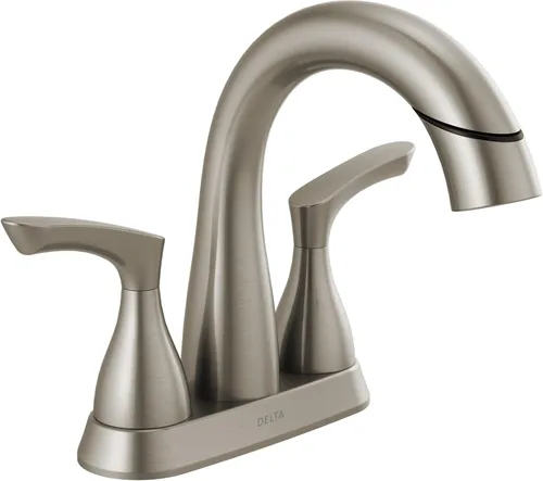 Miniatura 8 de Grifo de baño Delta Broadmoor de centro cromado con rociador, grifo de fregadero de baño de 4 pulgadas y 3 agujeros con rociador extraíble, drenaje