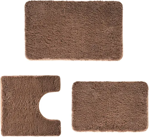 Miniatura 13 de Juego de alfombras de baño de lujo de 3 piezas con alfombra de inodoro en forma de U, fondo de goma antideslizante, microfibra gruesa, felpa suave