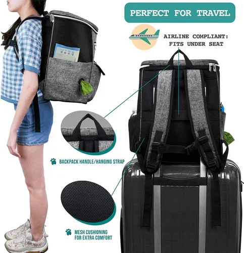 Miniatura 5 de PetAmi Mochila para bolsa de viaje para perros, bolsas para perros aprobadas por aerolíneas para viajes, suministros para bolsas de pañales para Gris