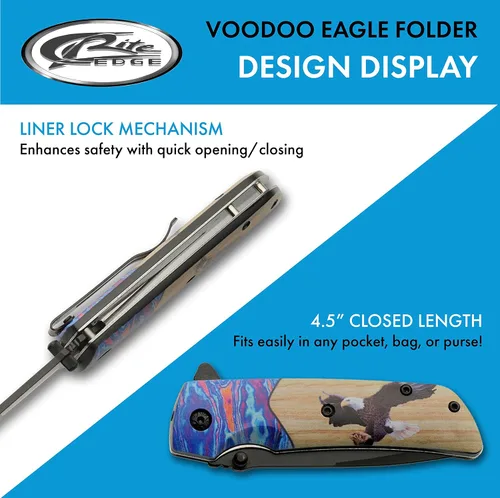 Miniatura 4 de SZCO Supplies 8" Eagle Printed Asistido Open Liner Lock EDC cuchillo plegable al aire libre, marrón (300564-EG)