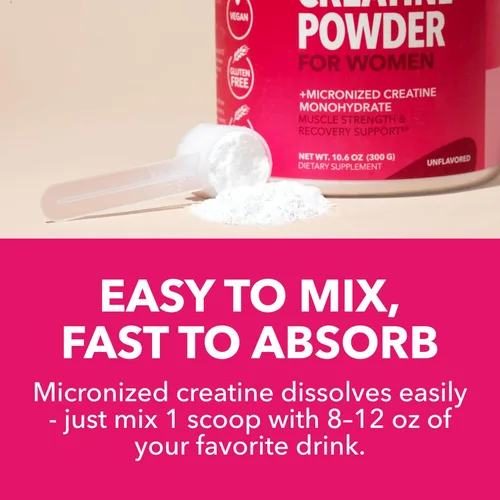 Miniatura 4 de Creatina para Mujeres - Formulada para Mujeres - 3g de Monohidrato de Creatina Micronizada por Porción para Apoyar la Energía, Masa Muscular Magra