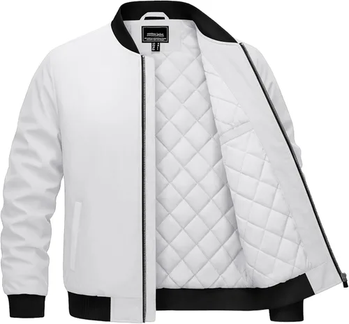 Miniatura 12 de Cotrasen Chaqueta bomber para hombre, para otoño e invierno, cálida, rompevientos, con cremallera completa, acolchada, casual