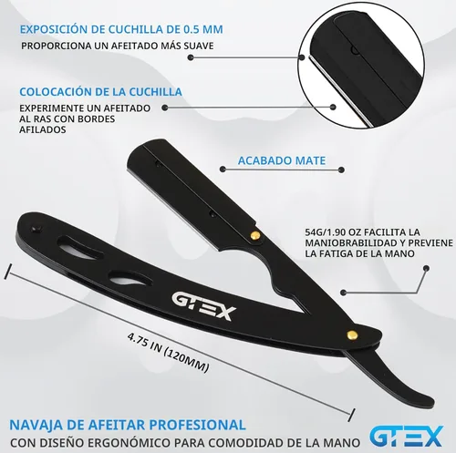 Miniatura 6 de Navajas rectas para hombres 100 Hojas de afeitar GTEX para barbero - 2 Navajas profesionales de una sola hoja para hombres Navajas para barbero