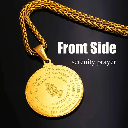 Miniatura 3 de U7 Collar con versículo bíblico chapado en oro de 18 quilatesacero inoxidable con inscripciones de oración para hombres y mujeres, paquete de regalo