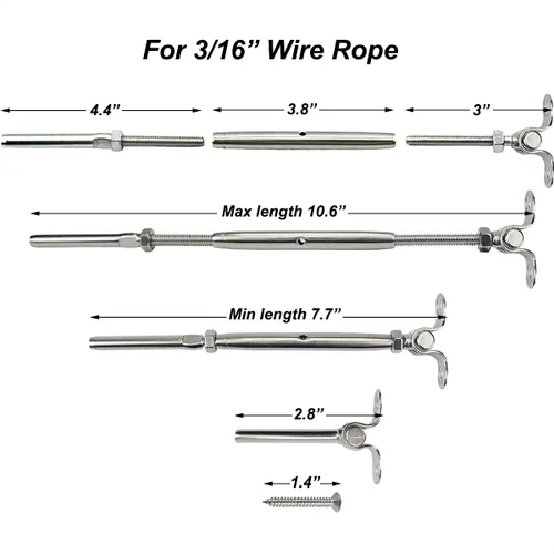 Miniatura 2 de Kit de herramientas de barandilla de cable de acero inoxidable, 20 pares para sistema de barandilla de cable 3/16, ángulo ajustable, grado marino