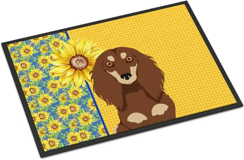 Miniatura 316 de Caroline's Treasures WDK5313MAT Airedale Terrier - Tapete para puerta delantera de 18 x 27 pulgadas, diseño de girasoles de verano, para entrada