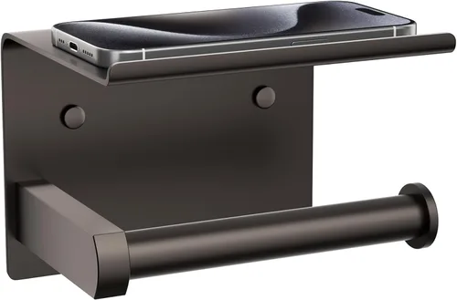 Tindbea Soporte de papel higiénico con estante para teléfono, soporte de pared adhesivo o con tornillos, soporte de rollo de papel higiénico para