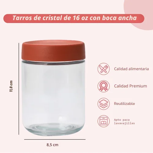 Miniatura 2 de Artcochan Recipientes para Avena Nocturna con Tapas Frascos de Vidrio de 16 oz Paquete de 6 Frascos de Vidrio Mason con Tapas Herméticas, Perfectos