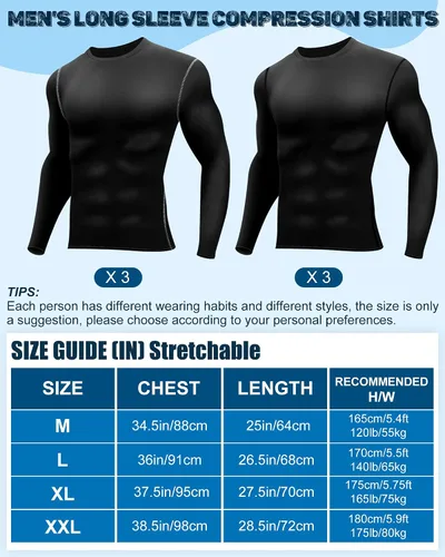 Miniatura 2 de Hicarer Paquete de 6 camisas de compresión atléticas para hombre, camisetas de manga larga para correr, para entrenamiento deportivo