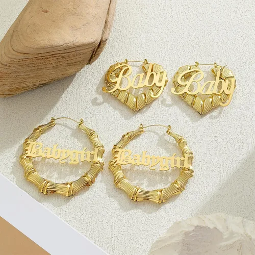 Miniatura 7 de Aretes de aro de bambú chapados en oro de 18 quilates para mujer, diseño de corazón redondo grande, estilo ghetto de los años 8090, accesorios