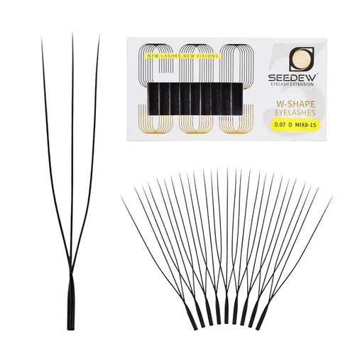 Miniatura 24 de Extensiones de pestañas con doble punta 3D, rizo D de 0.003 in, mezcla de 0.315-0.591 in, 12 filas por bandeja, tallo plano 3DD en forma de W