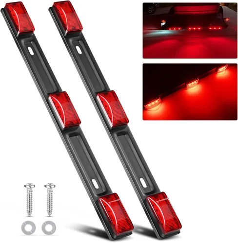 Miniatura 8 de Nilight TL-11 1 pieza rojo 9 LED barra de identificación marcador luz trasera soporte negro de acero inoxidable para camión remolque barco