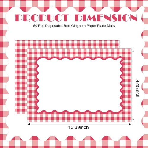 Miniatura 2 de Eaasty 50 manteles individuales desechables de papel a cuadros rojos para verano, picnic, barbacoa, doble cara para baby showers, bodas, cumpleaños