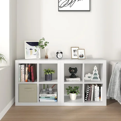Miniatura 45 de furtble Estantería organizadora de almacenamiento de 8 cubos, moderna estantería abierta de madera, estante de exhibición multifuncional para sala