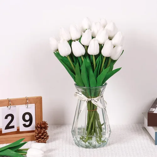 Miniatura 7 de 10 tulipanes falsos blancos falsos tulipanes con tallos, flores artificiales para decoración, flores falsas blancas, ramo de primavera