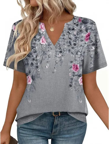 Miniatura 9 de Zeagoo Camisetas de manga corta con cuello en V para mujer, bonitas, elegantes, casuales, para negocios, trabajo, blusa