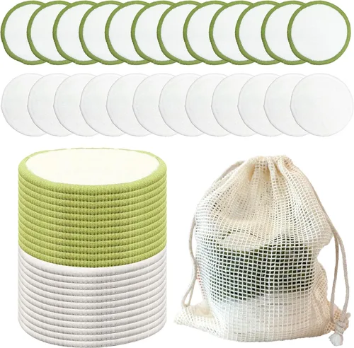 Miniatura 8 de Chloven Paquete de 25 almohadillas de bambú reutilizables para desmaquillarse de carbón, almohadillas de algodón reutilizables de bambú para tóner