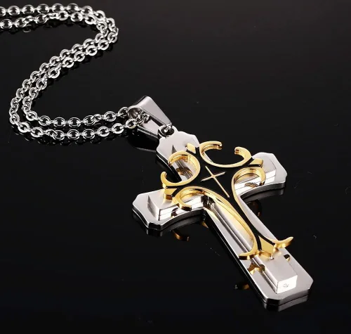 Miniatura 4 de mealguet joyas de oro y plata pesada Celta Collar con Colgante de Cruz de acero inoxidable para hombre con cadena