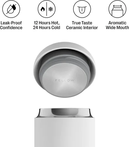 Miniatura 2 de Fellow Taza de viaje ancha Carter de 16 onzas, boca ancha, aislada al vacío, de acero inoxidable, vaso para té y café, taza de café de viaje
