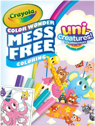 Crayola Color Wonder Unicreatures, páginas para colorear sin desorden de unicornios y marcadores, regalo para niños, edades 3, 4, 5, 6,