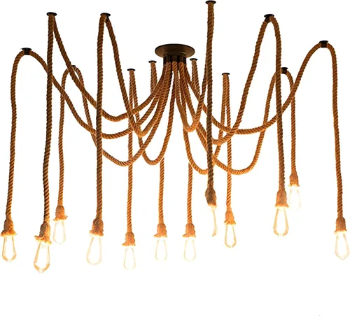 Miniatura 9 de 1 cabeza 1.5M cuerda de cáñamo vintage luz E26/E27 base, lámpara de techo colgante, estilo retro para comedor, restaurante, bar iluminación