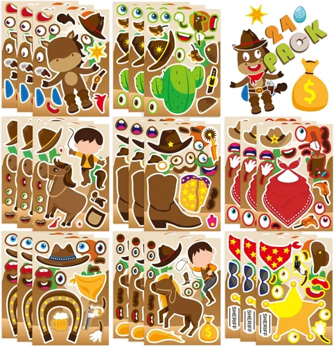 Miniatura 18 de 24 hojas de calcomanías de gatos, pegatinas para hacer caras, crea tus propias calcomanías de gatos, calcomanías de animales para niños, regalo