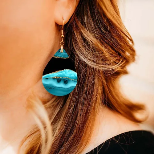 Miniatura 2 de Dangle Earrings for Women Colorful Dangling Drop Statement Jewelry Printed MDF Wood Teardrop Double Side Print Handmade by The Painted Pug