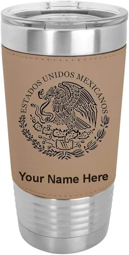 Miniatura 21 de LaserGram Vaso aislado al vacío de 20 onzas, bandera de México, grabado personalizado incluido (piel sintética, negro)
