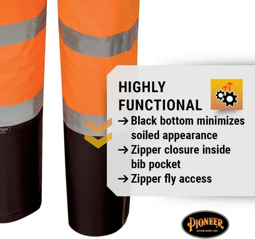 Miniatura 6 de Pioneer Hi Vis Ripstop - Pantalones con peto impermeables para hombre, pantalones reflectantes de seguridad para lluvia