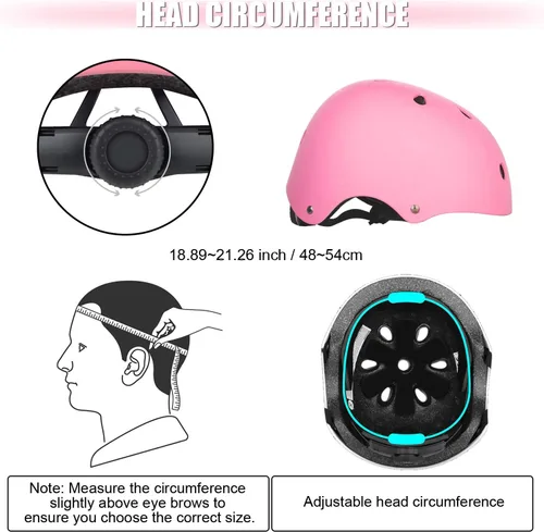 Miniatura 4 de WayEee - Juego de casco de bicicleta para niños, rodilleras para patinetas, juego de almohadillas para casco, juego de equipo de protección Rosa