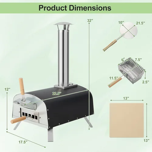 Miniatura 7 de Giantex Horno de pizza al aire libre, propano y leña con piedra para pizza de 13 pulgadas, cáscara de pizza, quemador de gas con regulador