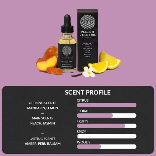 Miniatura 5 de Aceite de utilidad Aurora Premium - Para Mujer - Mandarina, Limón, Melocotón, Jazmín, Ámbar y Bálsamo de Perú - Mezcla nutritiva radiante