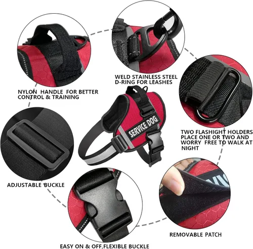 Miniatura 2 de JSXD - Arnés para perro, sin tirones, con asa ajustable, para exteriores, chaleco de nailon reflectante 3M, fácil control del perro, para perros Rojo