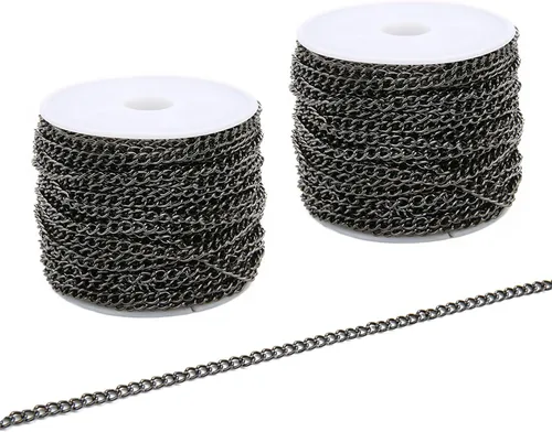 Miniatura 6 de SWTOOL Cadenas de eslabones de metal de plata de 60 pies/20 yardas, cadena de hierro a granel para hacer cadenas de joyería y manualidades, 2 rollos