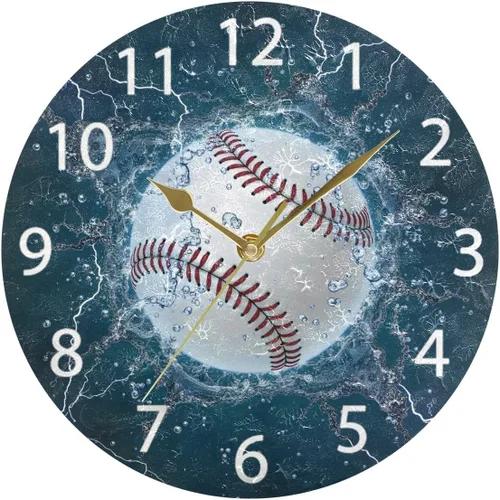 Miniatura 5 de senya Reloj de pared redondo de béisbol, silencioso, sin tictac, pintura al óleo, decorativo, para el hogar, oficina, escuela, arte