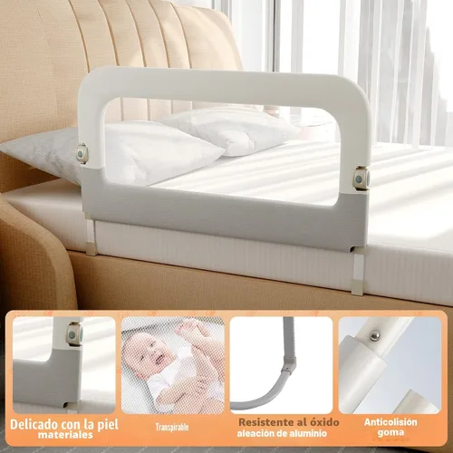 Miniatura 6 de Barandilla de Protección para Cama de Niños Pequeños - Rieles de Seguridad para Cama de Bebé Plegables y de Altura Ajustable de 32 Pulgadas