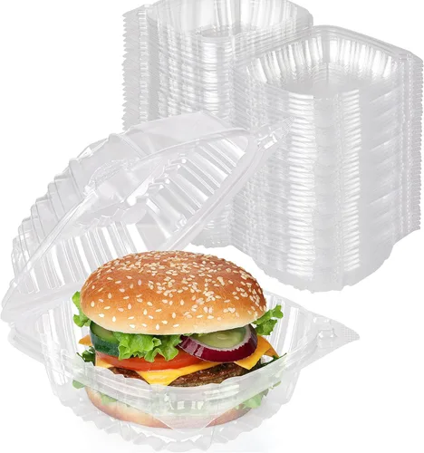 Miniatura 10 de Stock Your Home - Envase de plástico para llevar alimentos y postres, 50 unidades de 5 x 5 pulgadas, envases de plástico con bisagras, desechables