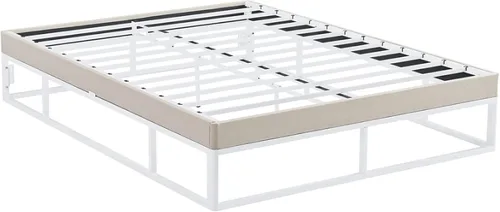 Miniatura 3 de Decoro Capri - Base de cama de metal blanco con base de colchón tapizada beige integrada, tamaño King
