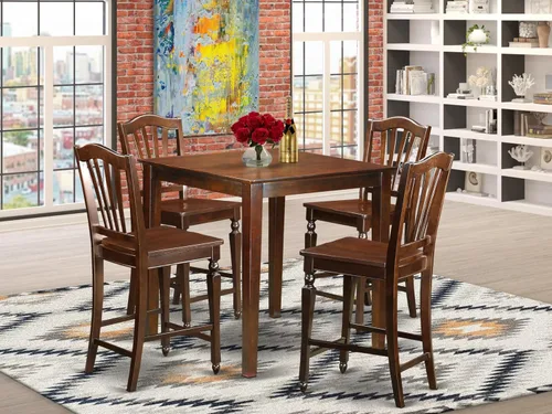 Miniatura 2 de East West Furniture VNCH5-MAH-W - Juego de comedor de 5 piezas de altura de mostrador, incluye una mesa de cocina cuadrada y 4 sillas de comedor, 36
