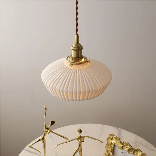 Miniatura 4 de Lámpara colgante de cerámica blanca, cerámica blanca con lámpara de latón zócalo, lámpara colgante de comedor, luz colgante de barra de noche