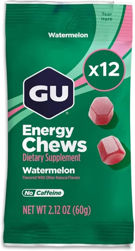 GU Energy Chews, gomitas energéticas de sandía con electrolitos, veganas, sin gluten, kosher, sin cafeína y sin lácteos, energía para cualquier
