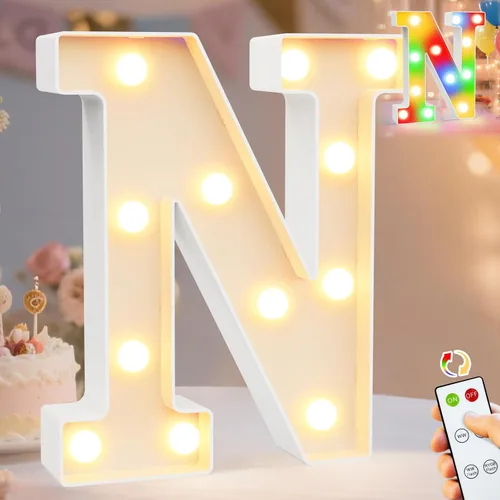 Miniatura 48 de Pooqla Letras con luces LED de marquesina, letras decorativas iluminadas en blanco cálido y blanco frío, letras del alfabeto iluminadas para niños