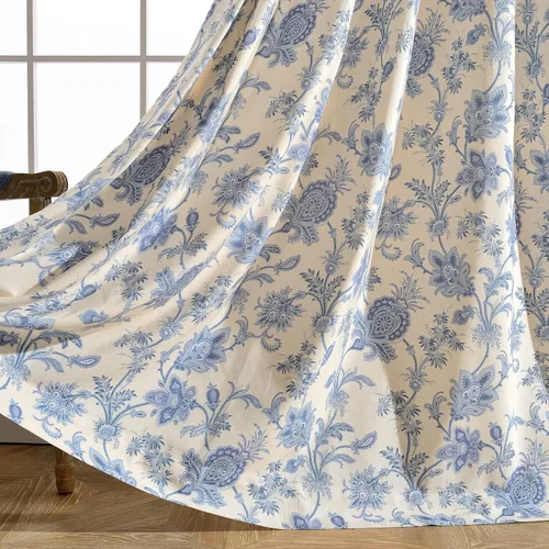 Miniatura 33 de ENJOYBRIDAL - Cortinas azules florales de 63 pulgadas, juego de 2 paneles, cortinas semi transparentes, cortinas cortas para sala de estar, bolsillo