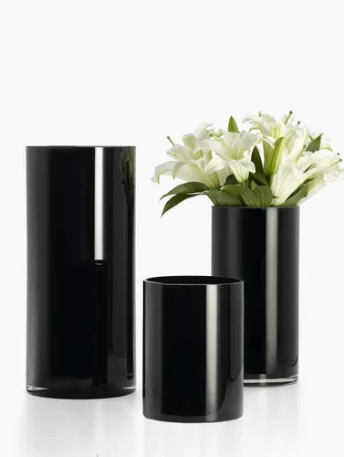 Serene Spaces Living Moderno jarrón cilíndrico de cristal negro, juego de 3 jarrones pequeños, medianos y grandes, diseño moderno inteligente,
