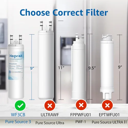 Miniatura 2 de WF3CB Filtro de agua de repuesto, HP006 compatible con Frigidaire WF3CB, Pure Source 3, WF425, 706465, 242069601, 242086201, 242017800, altura de 9